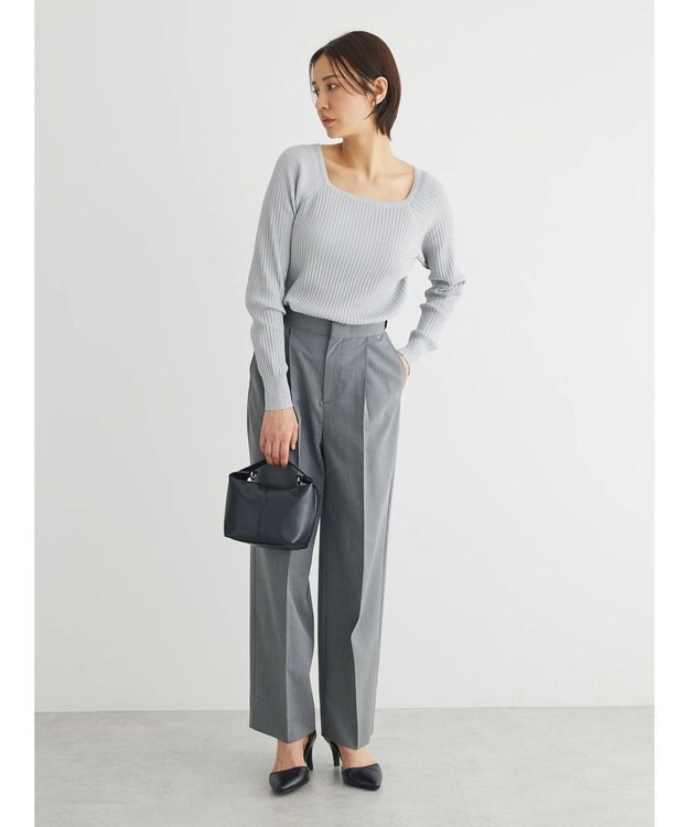 Green Parks 洗える　スクエアネックリブニットプルオーバー Light Gray