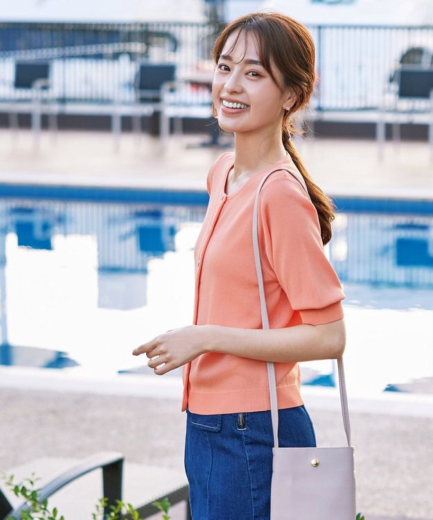 Tiaclasse  【洗える】ハーフスリーブサマーニットカーディガン コーラル