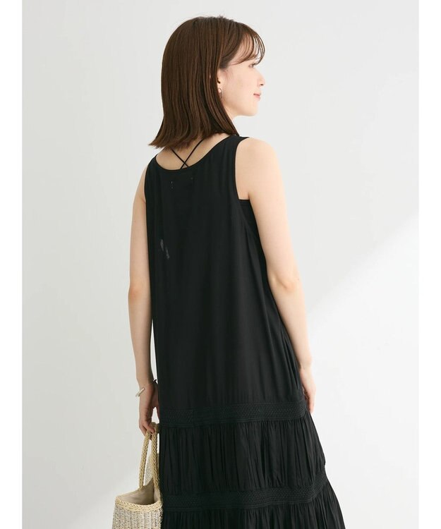 Green Parks Ｉ　ノースリスモッキング切替ワンピース Black