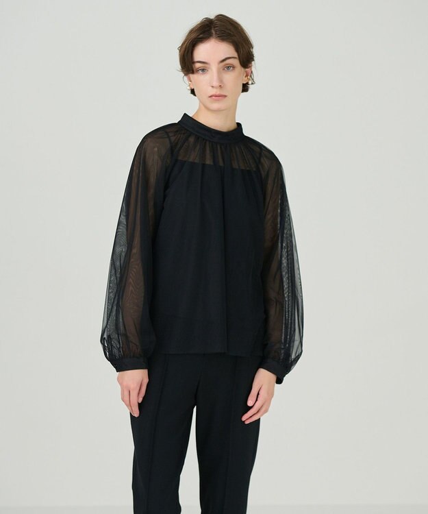 GRACE CONTINENTAL チュールハイネックトップ ブラック