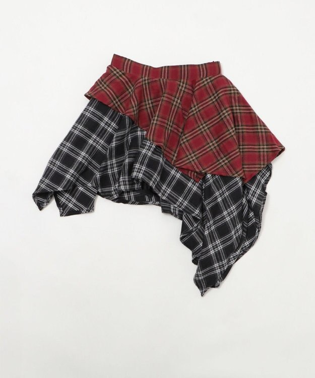 WEGO アシンメトリーチェックミニスカパン レッドその他