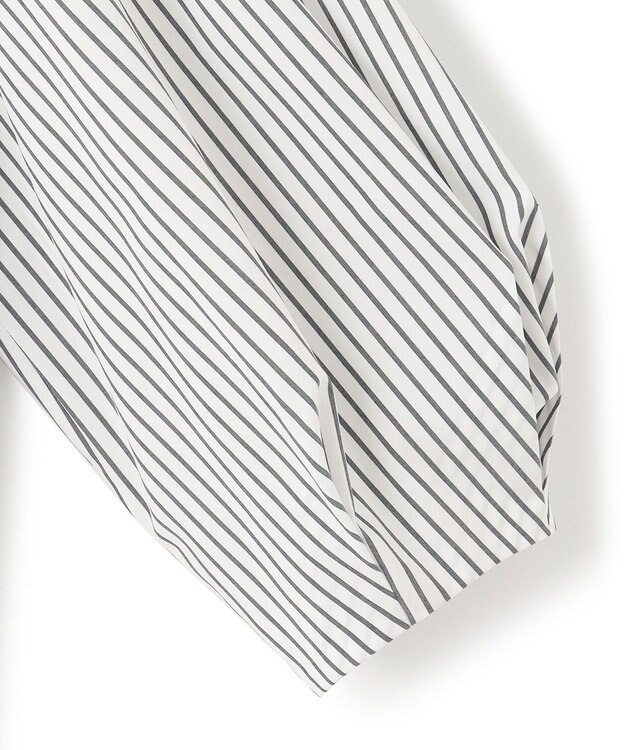 23区 L 【一部店舗限定/洗える】ハイカウントウェザーストレッチ ボートネック コンパクト ブラウス ホワイト×ブラックストライプ