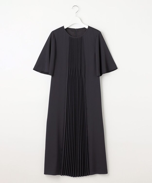 自由区 【洗える・XSサイズあり】フロントプリーツ ドレス ネイビー系