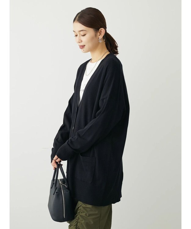 Green Parks もちやわ　Ｖネックミディ丈ニットカーディガン Black