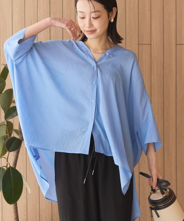 AMERICAN HOLIC 【接触冷感】Ｖネックシアー半袖ＢＩＧシャツ Sax