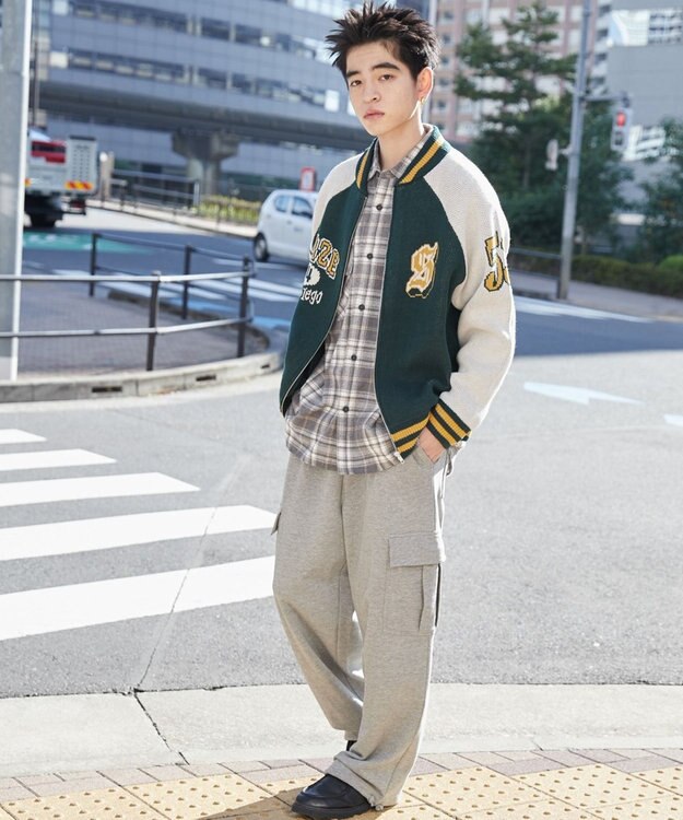 WEGO 【ユニセックス着用ITEM/MLサイズ展開】ジャガードニットスタジャン ダークグリーン