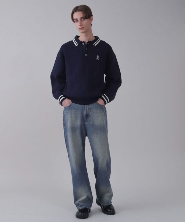 WEGO 【ユニセックス着用ITEM/SMLサイズ展開/ウエスト調整可】バギーデニムパンツ デニム中濃色