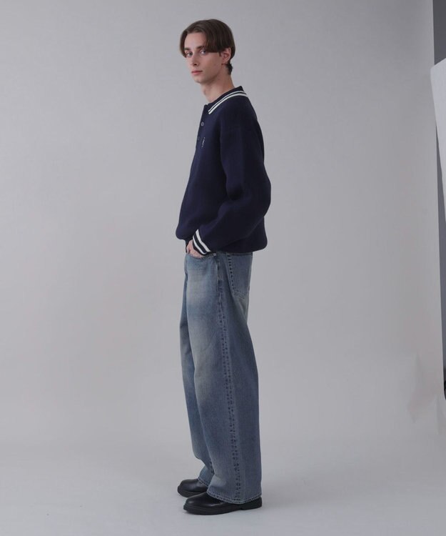 WEGO 【ユニセックス着用ITEM/SMLサイズ展開/ウエスト調整可】バギーデニムパンツ デニム中濃色