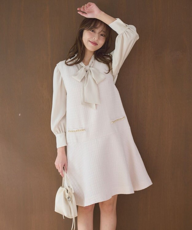 Feroux ツイードジャンパースカート アイボリー系