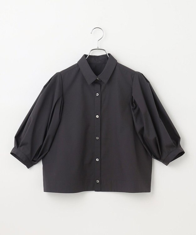 #Newans 【イージーケア】タックスリーブショート丈シャツ ブラック系