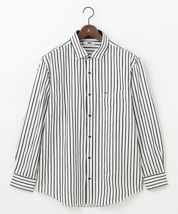 JOSEPH ABBOUD 【キングサイズ・吸水速乾・イージーケア】ソアロンストライプシャツ オリーブ系1