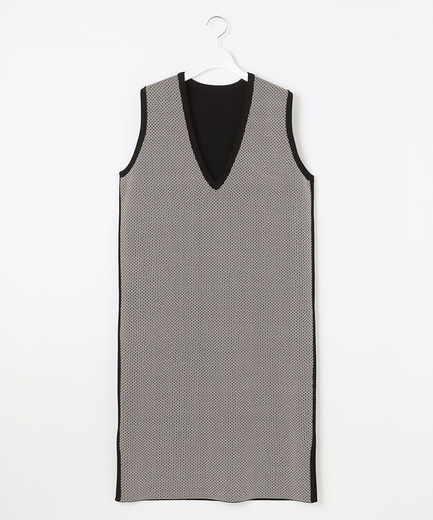 自由区 【リバーシブル・セットアップ対応・洗える】レーヨンストレッチリバーシブルニット ジャンパースカート ブラック×ココア