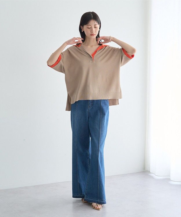 YECCA VECCA 配色ワイドポロニット Beige