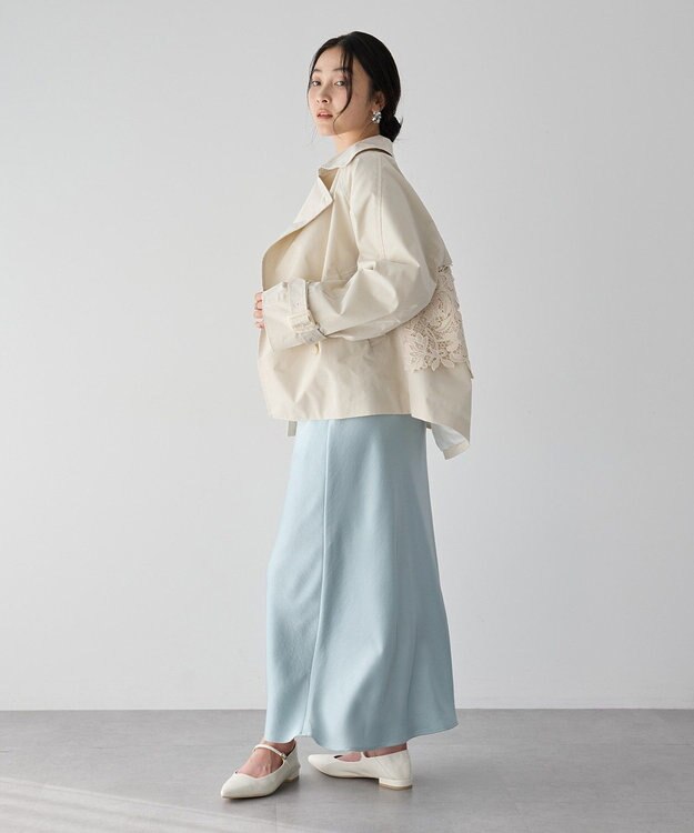 YECCA VECCA レースMIXショートトレンチコート Ivory