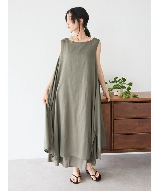 CRAFT STANDARD BOUTIQUE インド綿混フレアワンピース Khaki
