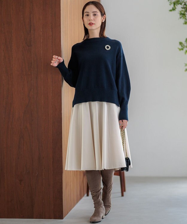 組曲 【WEB限定カラーあり】ウールライクストレッチ フレアスカート アイボリー系