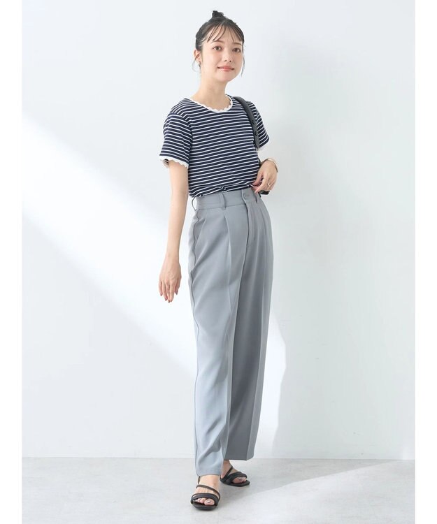 earth music&ecology バイカラースカラッププルオーバー Border Navy