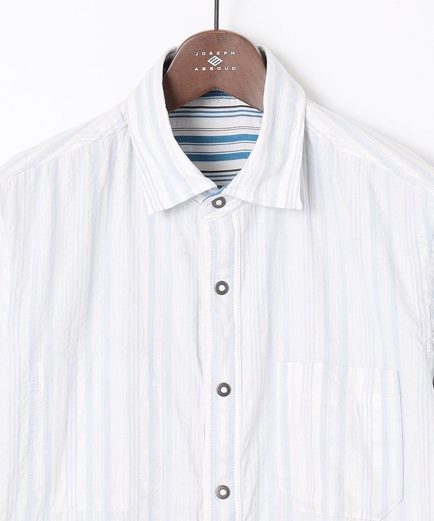 JOSEPH ABBOUD 【1枚で2通りの着こなし】オーガニックコットンリバーシブル 七分袖シャツ アイボリー系1