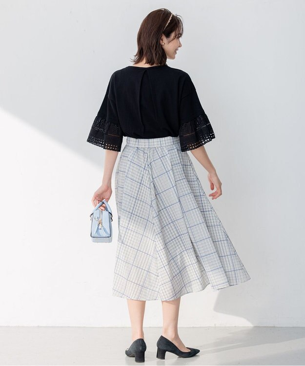 組曲 【洗える】シアーチェック スカート ベージュ系3