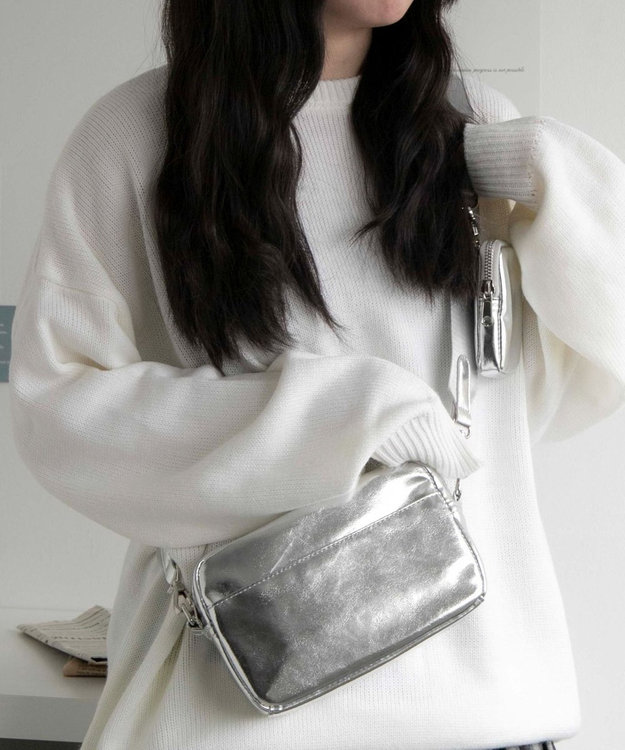 WEGO ポーチ付きスクエアショルダー シルバー