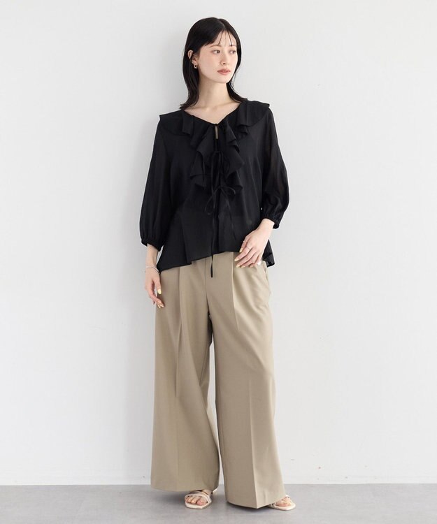 YECCA VECCA ラッフルリボンシアーブラウス Black