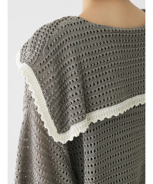 Green Parks クロシェ風セーラーカラーニット Gray