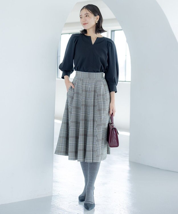 組曲 T/Rツイルストレッチ フレアスカート ベージュ系3