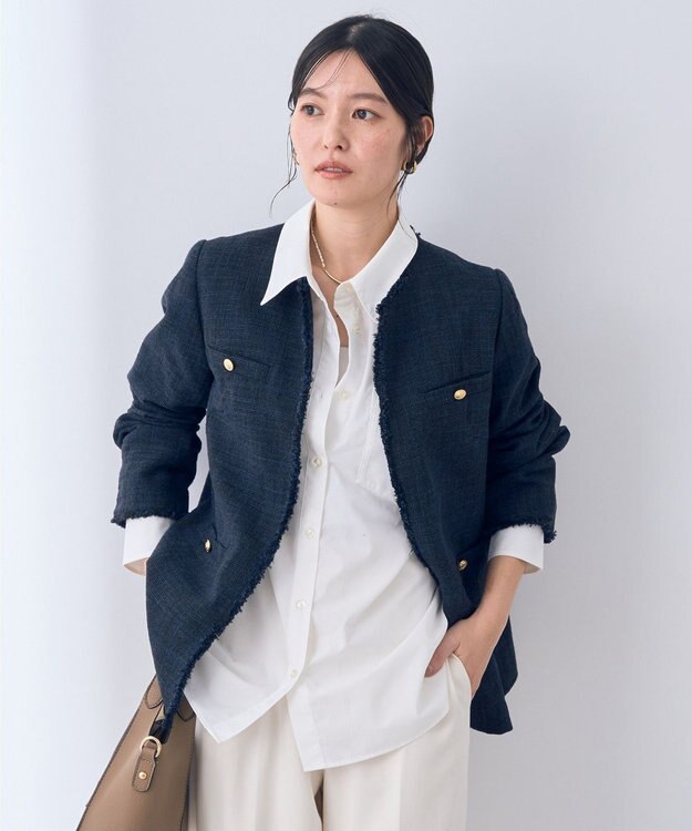 YECCA VECCA 金釦ツイードジャケット Navy