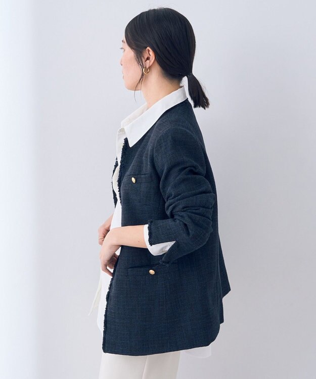 YECCA VECCA 金釦ツイードジャケット Navy
