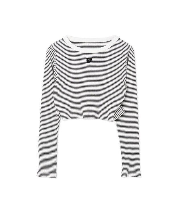 WEGO ワンポイントデザインフィンガーホールリブロンT ホワイトボーダー