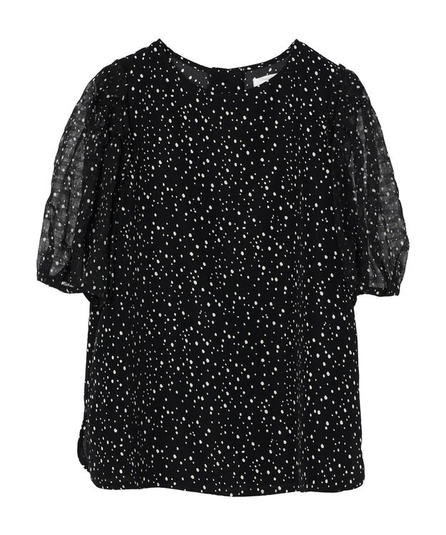 Green Parks 異素材ドットブラウス Black