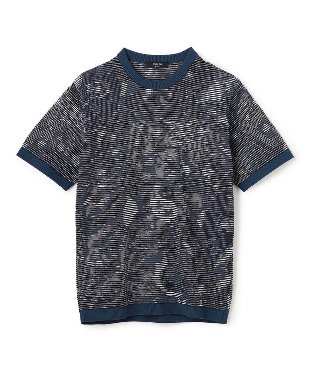 JOSEPH HOMME オリエンタルブラインドジャガード　クルーネック半袖ニットTEE ネイビー系
