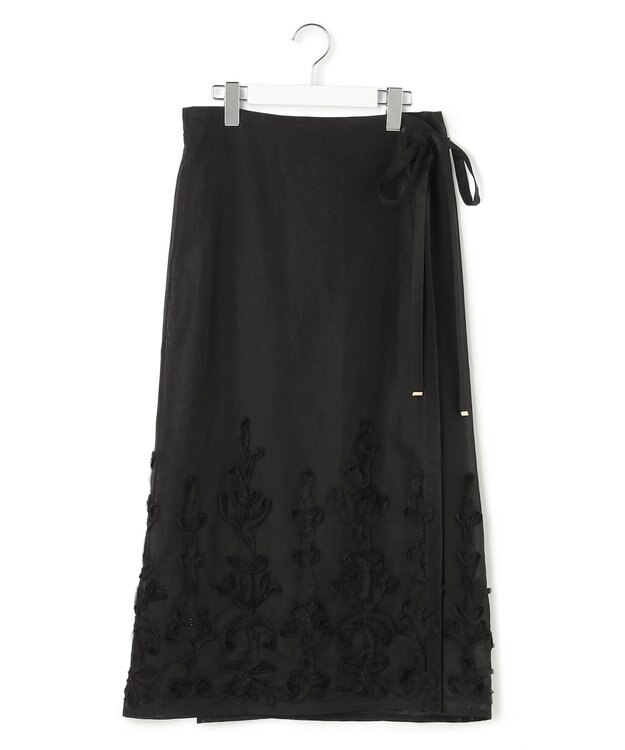 23区 【GOLD LABEL】コットンオーガンジー 刺繍 ラップスカート ブラック系