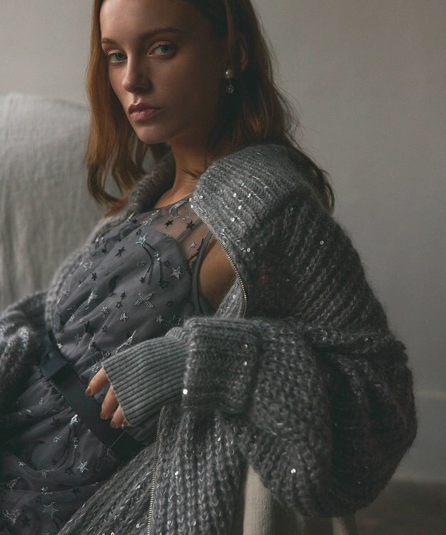 GRACE CONTINENTAL スペースembチュールドレス グレー