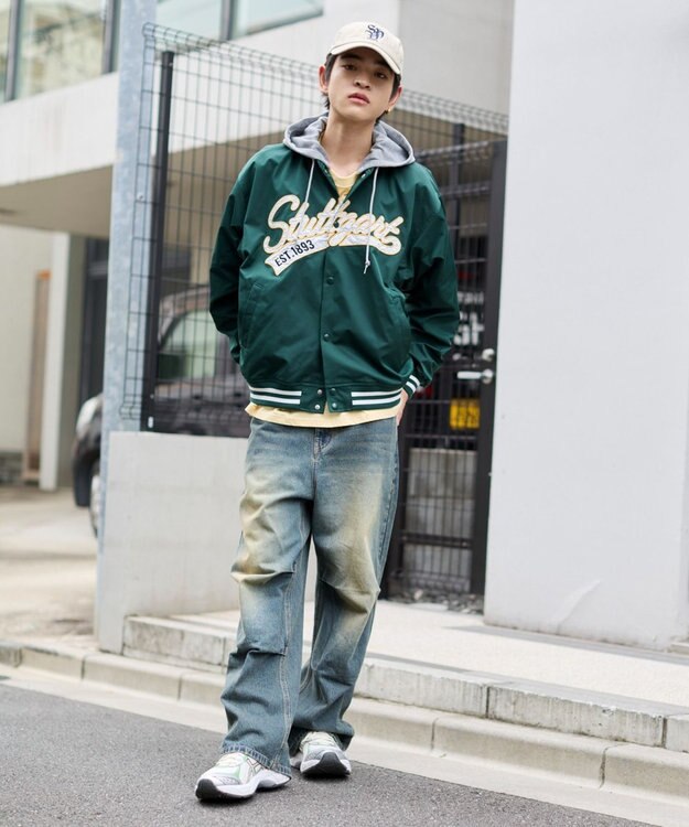 WEGO 【ユニセックス着用ITEM】2WAYフードワッペンスタジャン ダークグリーン