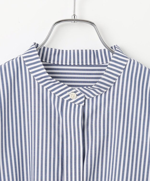 #Newans 【洗濯機可能/シワになりにくい】リボンカフスブラウス ネイビーストライプ