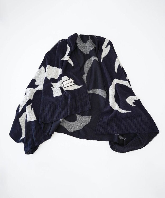 nitorito 【UNISEX】bonfula 牛と花モチーフ柄 ストール navy