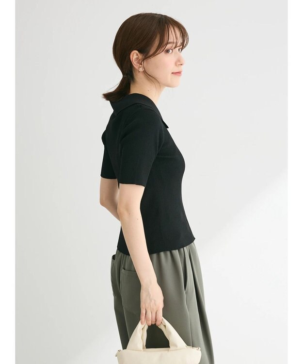 Green Parks ５分袖衿付きＺｉｐプルオーバー Black