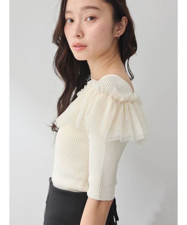 earth music&ecology デコルテチュールニットプルオーバー Ivory