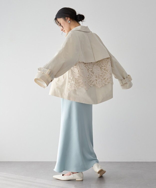 YECCA VECCA レースMIXショートトレンチコート Ivory