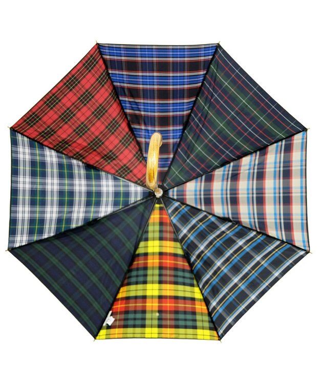 +RING 【UVカット100%】【UPF50＋】【遮光率99.99%以上】【2重張り】プラスリング 晴雨兼用傘（長ショート） CHK T1248 マルチカラー