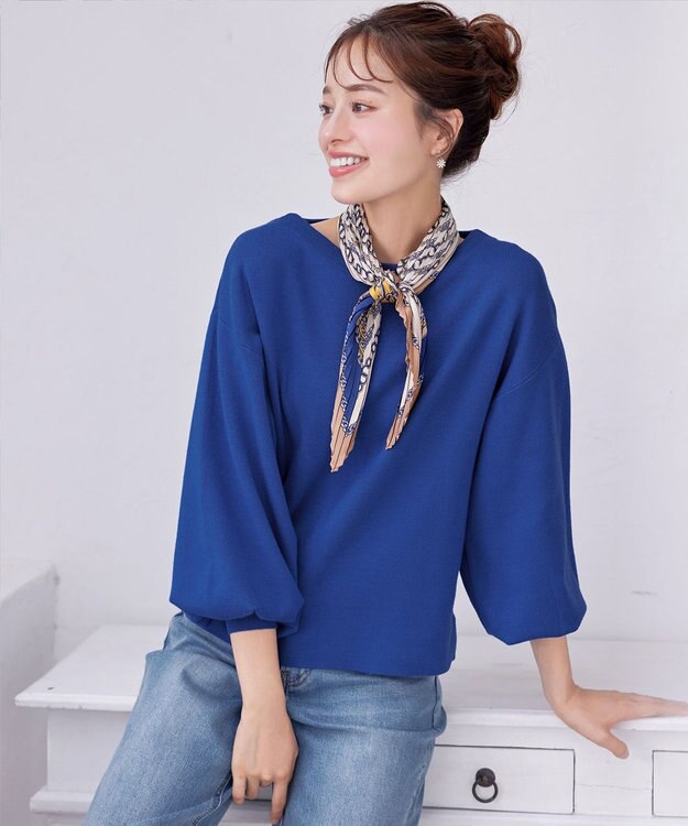Tiaclasse 【安田美沙子さん着用・新色追加・洗える】ボリュームパフスリーブニット ブルー