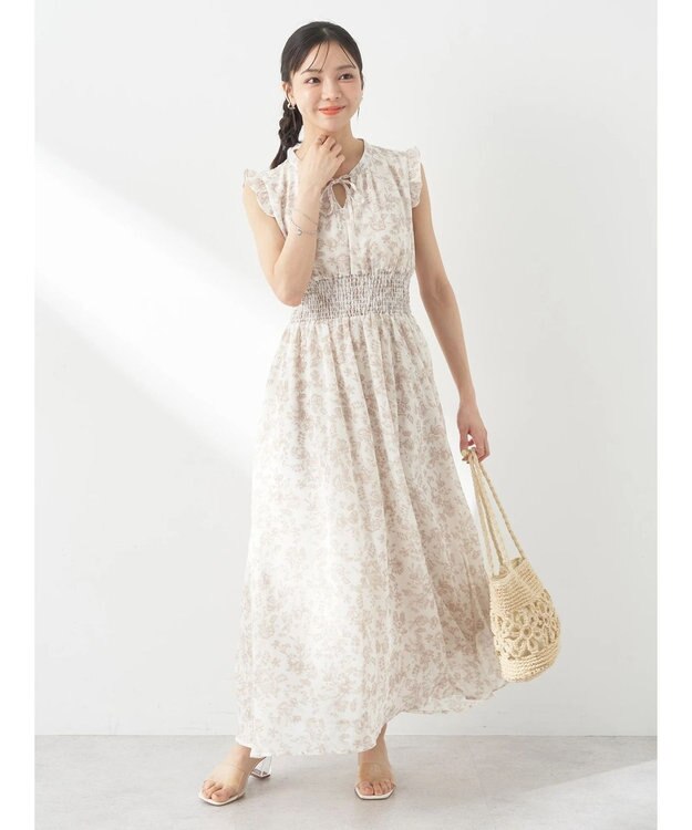 earth music&ecology ノースリ花柄ワンピース Beige