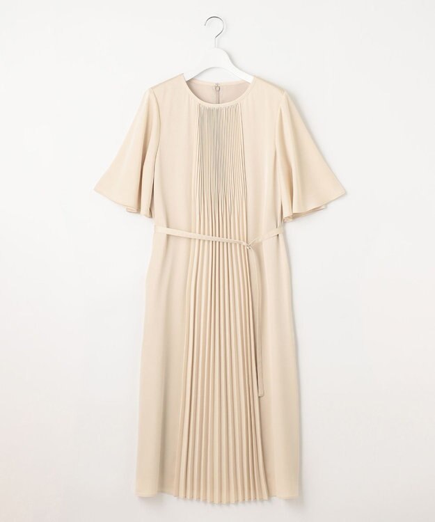 自由区 【洗える・XSサイズあり】フロントプリーツ ドレス ベージュ系