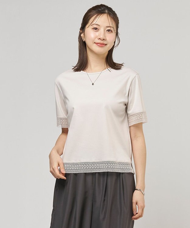 J.PRESS LADIES 【一枚で着映え】コットンスムース レース カットソー グレージュ系
