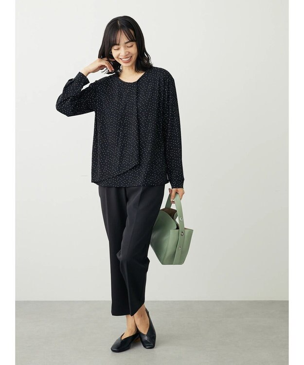 Green Parks ＢＰ　襟タック長袖ブラウソー Black