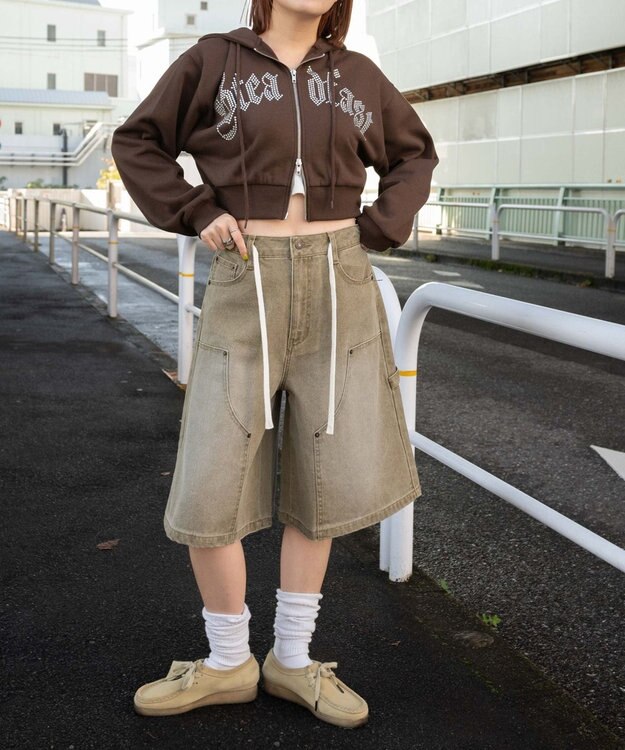 WEGO ウエストドロストダブルニーバギーハーフパンツ ベージュその他