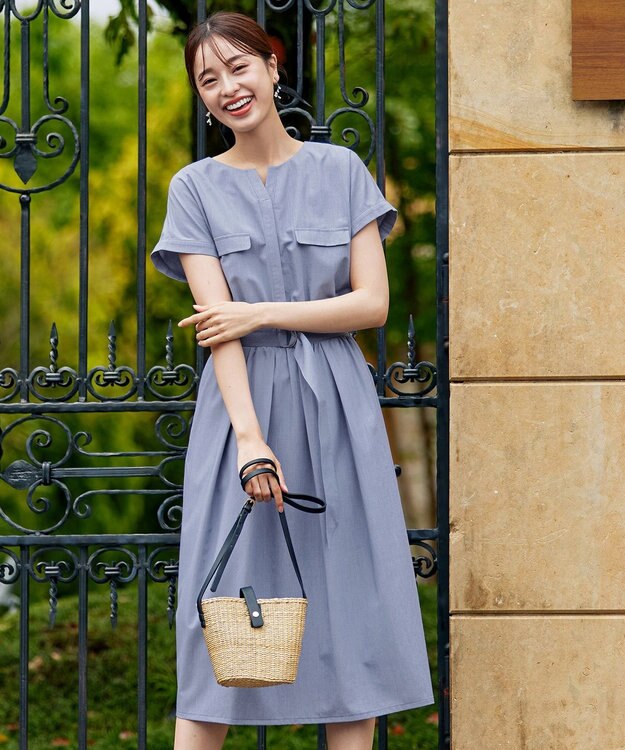 Tiaclasse 【洗える】フラップポケットワンピース ブルー