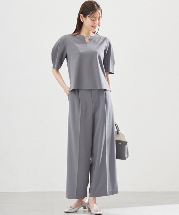 組曲 S 【WEB限定】ジョーゼットジャージーランタンスリーブ5分袖 ブラウス グレー系