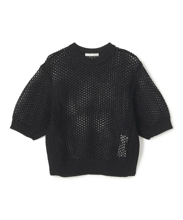 BEIGE， 【洗える】ALOE / コットンメッシュ半袖クルーネックニット Black